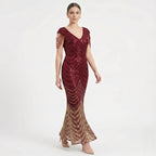 Ruby Glam Fringe Sequin Evening Gown-1