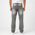 Men's Light Grey Washed Straight Fit Denim Jeans-3
