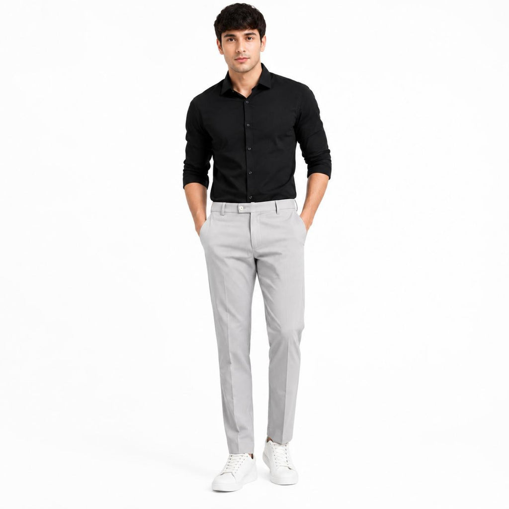 Men's Executive Light Grey Tailored Office Wear Trousers-1