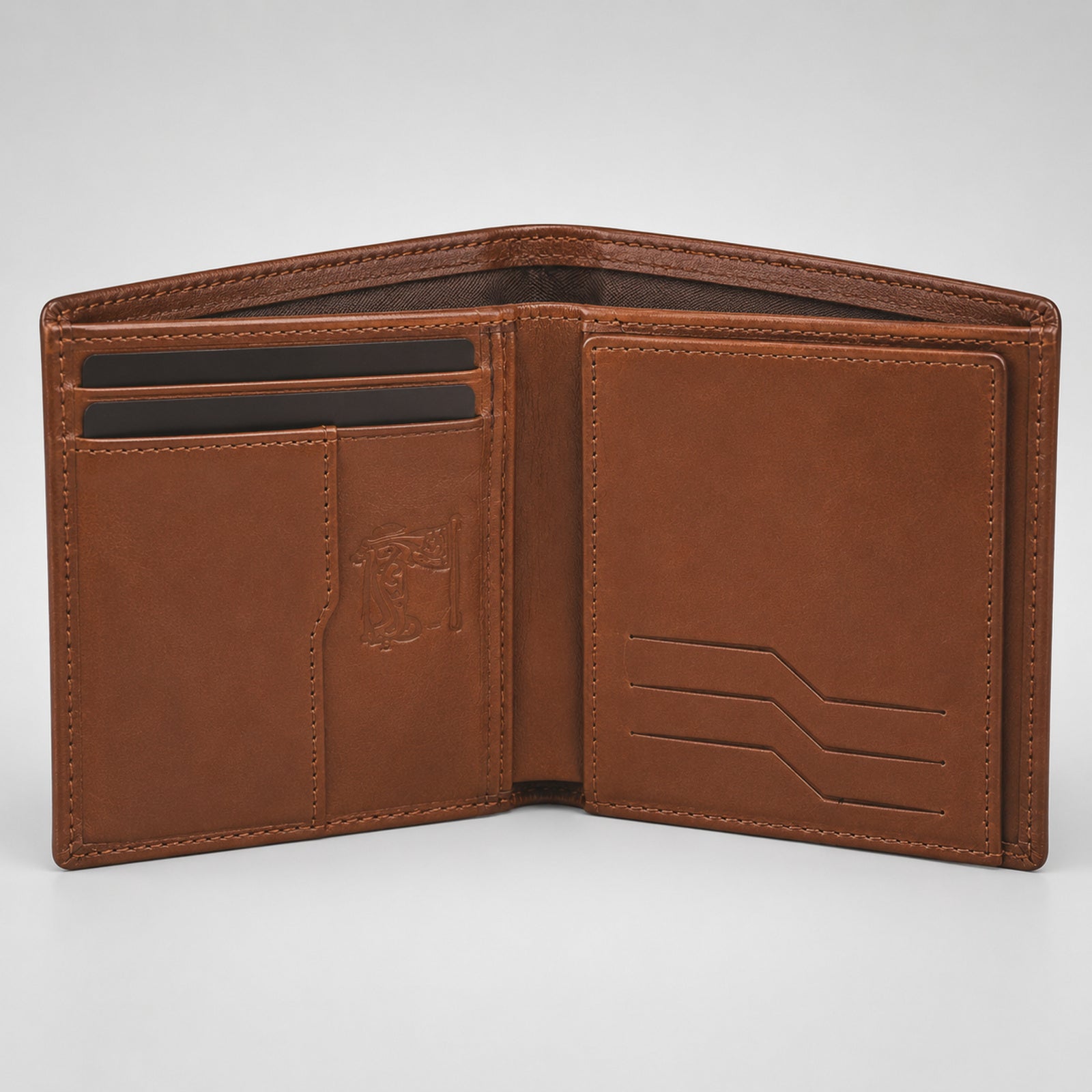 Men's Luxury Tan Leather Bifold Wallet with Embossed Brand Branding-3