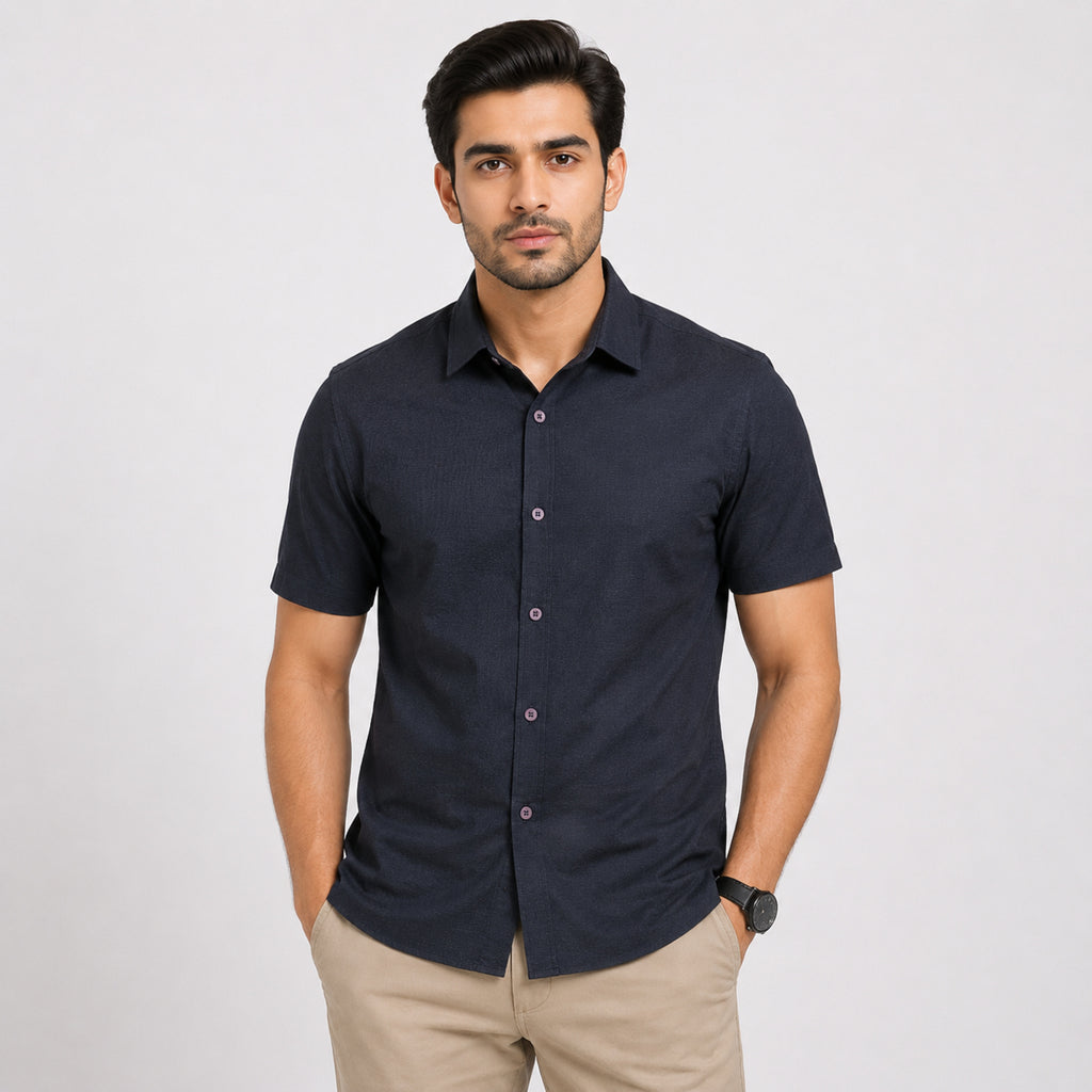 Men's Grey Solid Half Sleeve Casual Shirt-4