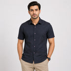 Men's Grey Solid Half Sleeve Casual Shirt-4