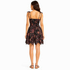 Women's Black Floral Print Smocked Fit & Flare Mini Dress-1