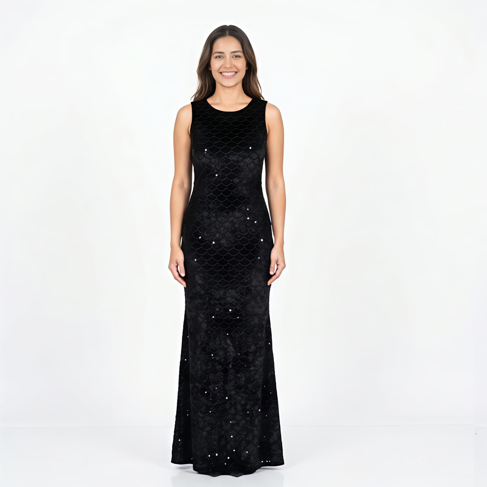 Women's Black Sequin Maxi Party Dress-1