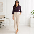 Women's Wine Solid Button-Down Shirt-3