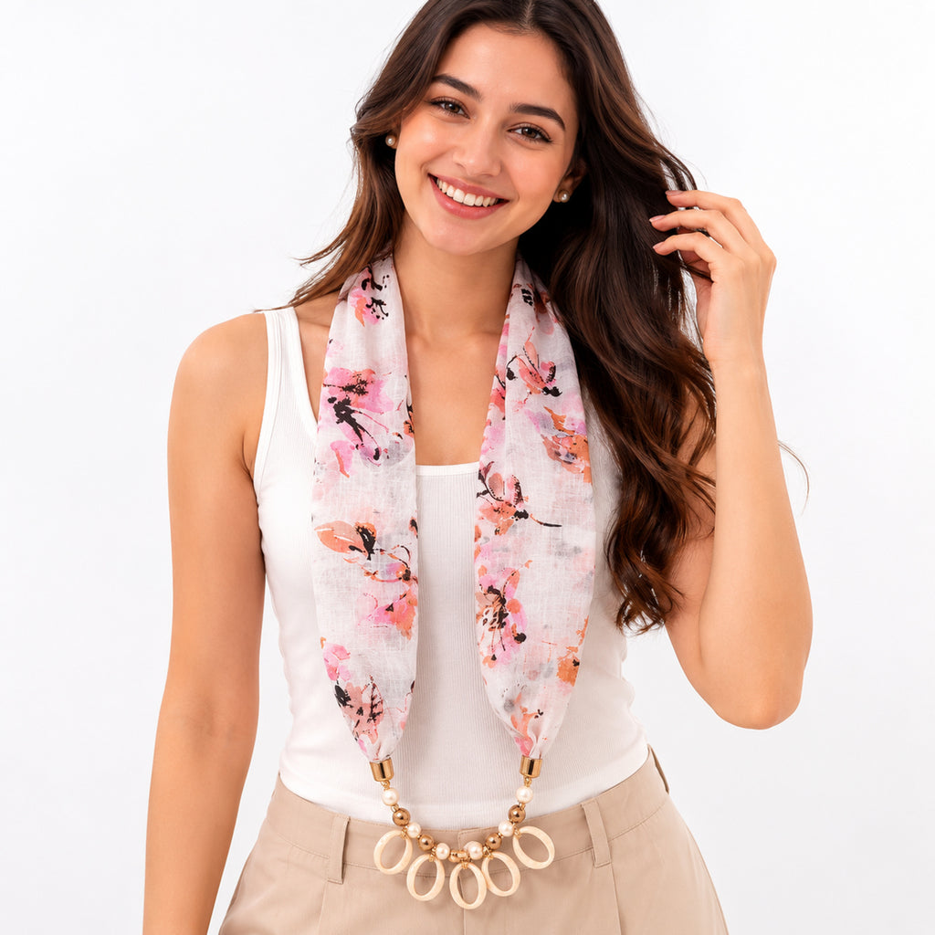 Women's Floral Print Fashion Scarf Necklace-1