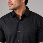 Men's Navy Blue Textured Half Sleeve Casual Shirt-3