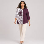 Women's Maroon Zebra Print Color Block Casual Top | Elegant Collared Smart Casual Designer Blouse-3