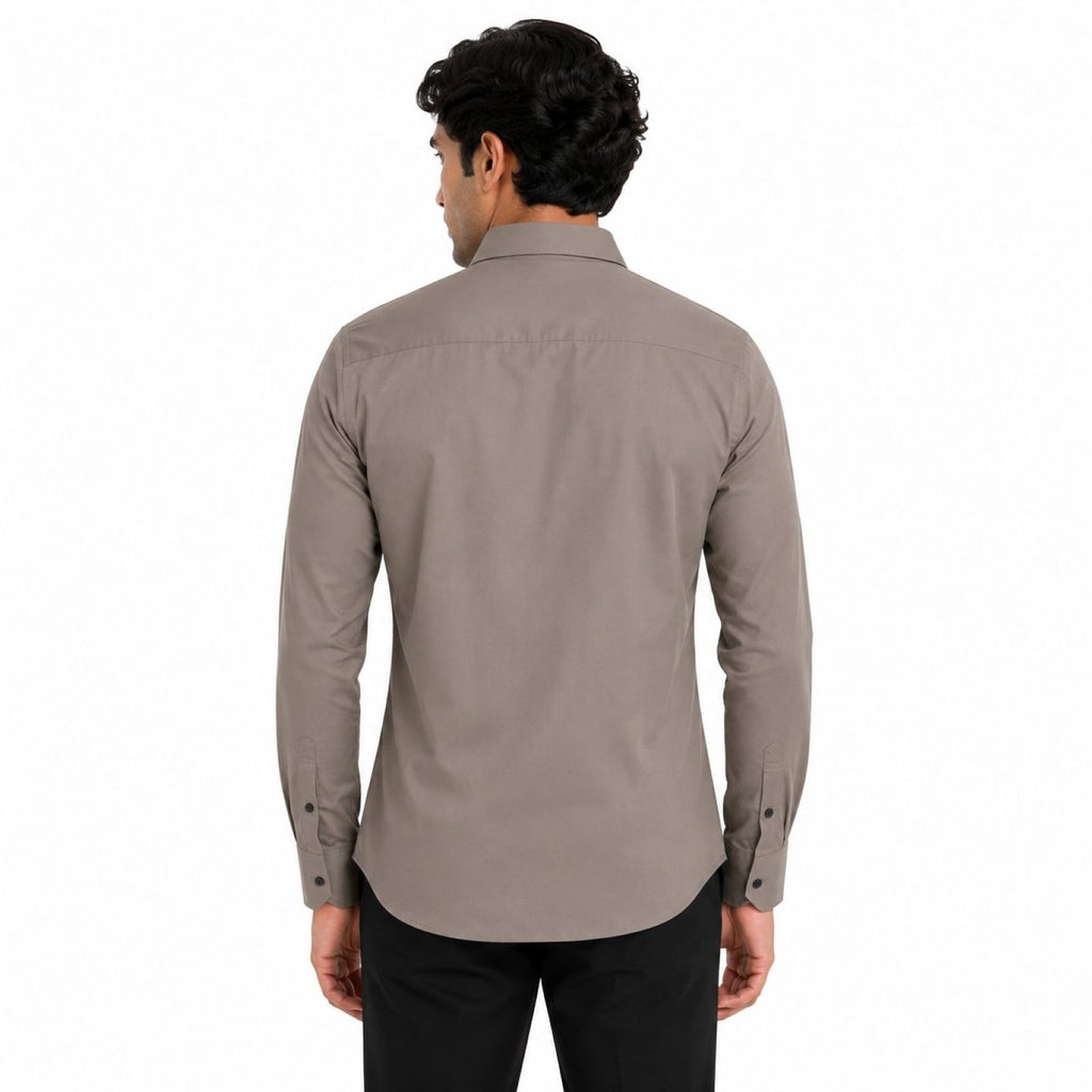 Men's Blue Minimal Embroidered Full Sleeve Shirt with Curved Hem-4