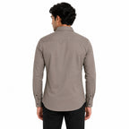 Men's Blue Minimal Embroidered Full Sleeve Shirt with Curved Hem-4