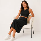 Women's Black Sleeveless Crop Top and Midi Skirt Co-Ord Set-2
