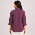 Women's Avant-Garde Mauve Grape Abstract Leaf Print Asymmetric Tunic Shirt-4