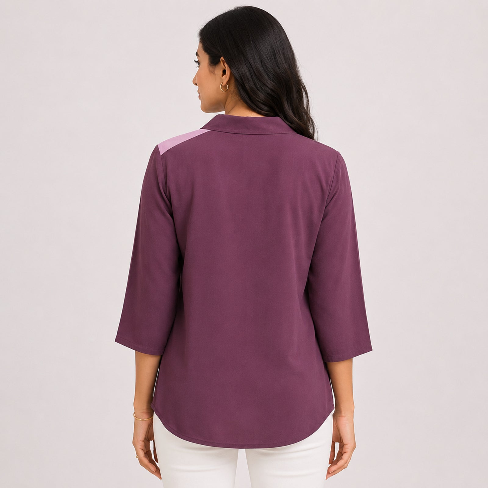 Women's Avant-Garde Mauve Grape Abstract Leaf Print Asymmetric Tunic Shirt-4