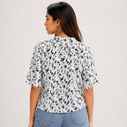 Women's Abstract Geometric Printed White Shirt Top-4