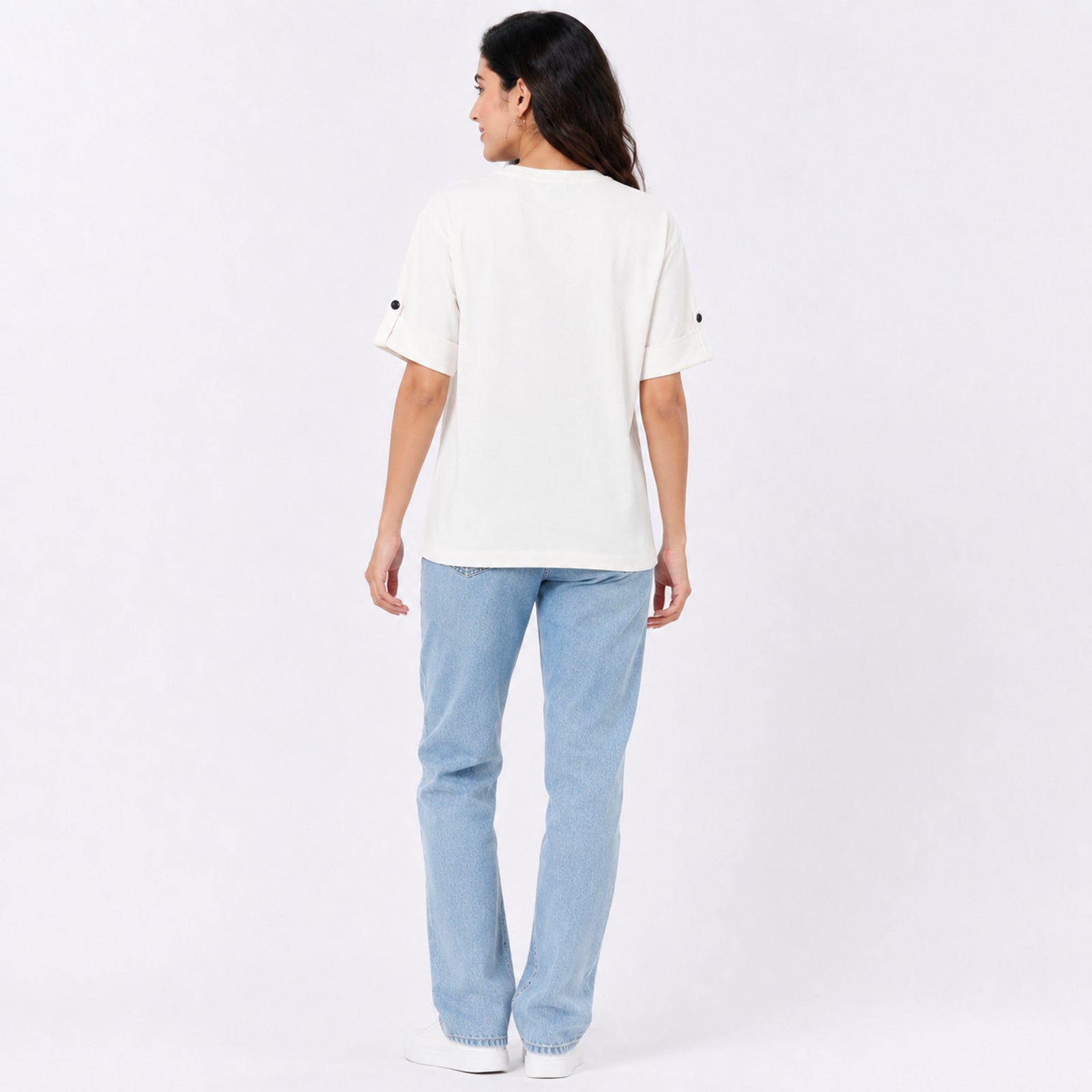 Women's White Oversized Graphic Printed Casual T-Shirt | Round Neck Relaxed Fit Tee-4