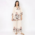 Women's Elegant Abstract Floral Printed Beige Kurta and Palazzo Set-1