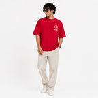 Men's Maroon Dragon Graphic Oversized T-Shirt-4