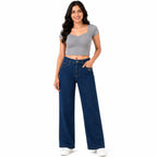 Women's Dark Blue Wide Leg High-Rise Jeans | Casual Everyday Denim Pants-1