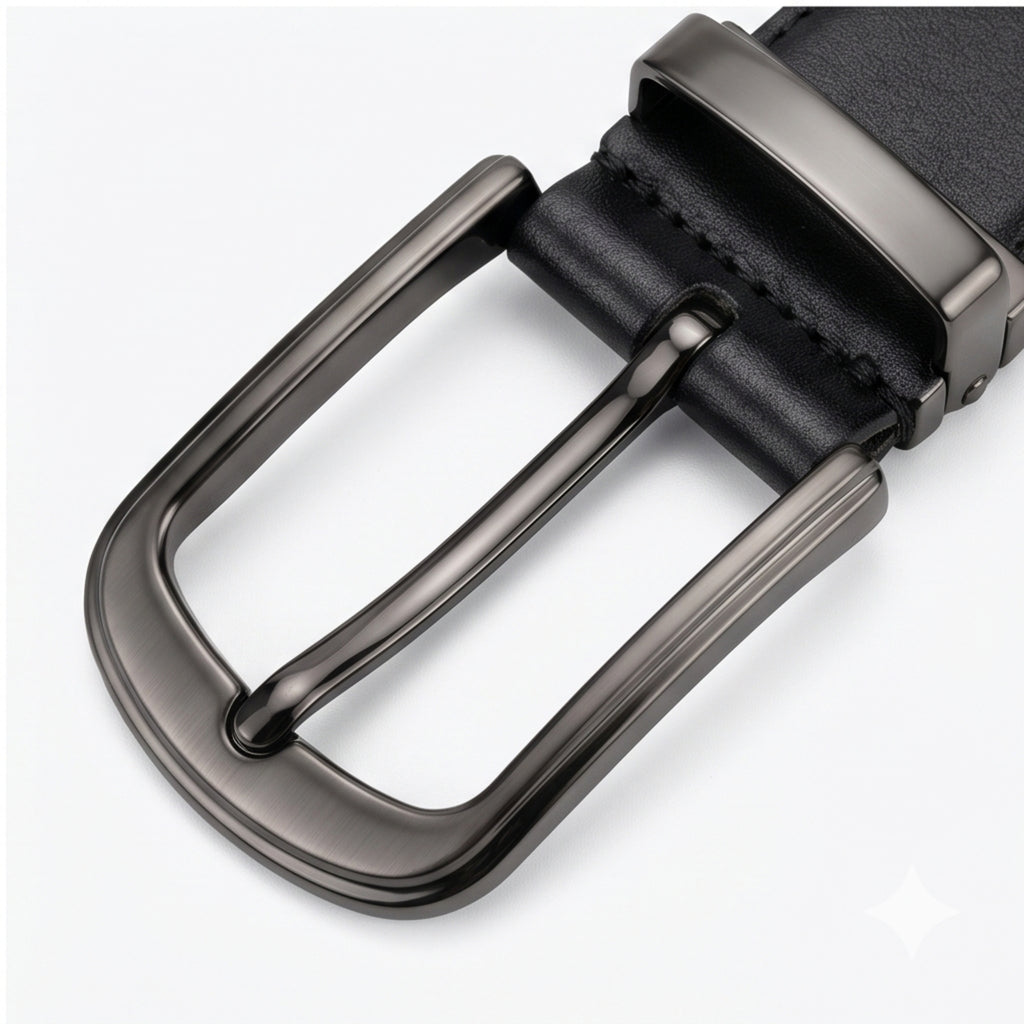 Women’s Elegant Skinny Black Genuine Leather Belt with Polished Gold-Tone Buckle-2