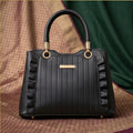 Women's Black Quilted Structured Handbag with Gold-Tone Handle-1