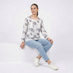 Ivory Blue Floral Long Sleeve Top-2