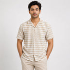 Men's Mustard Checked Half Sleeve Casual Shirt-4