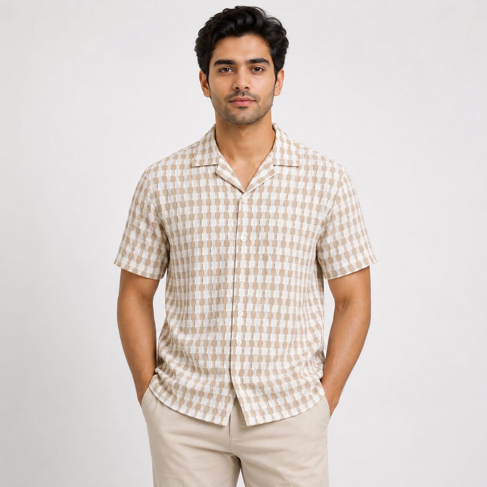 Men's Mustard Checked Half Sleeve Casual Shirt-4
