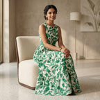 Women's Green Floral Print Sleeveless Maxi Dress-4