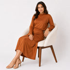 Women's Orange Long Sleeve Crop Top and Midi Skirt Co-Ord Set-3