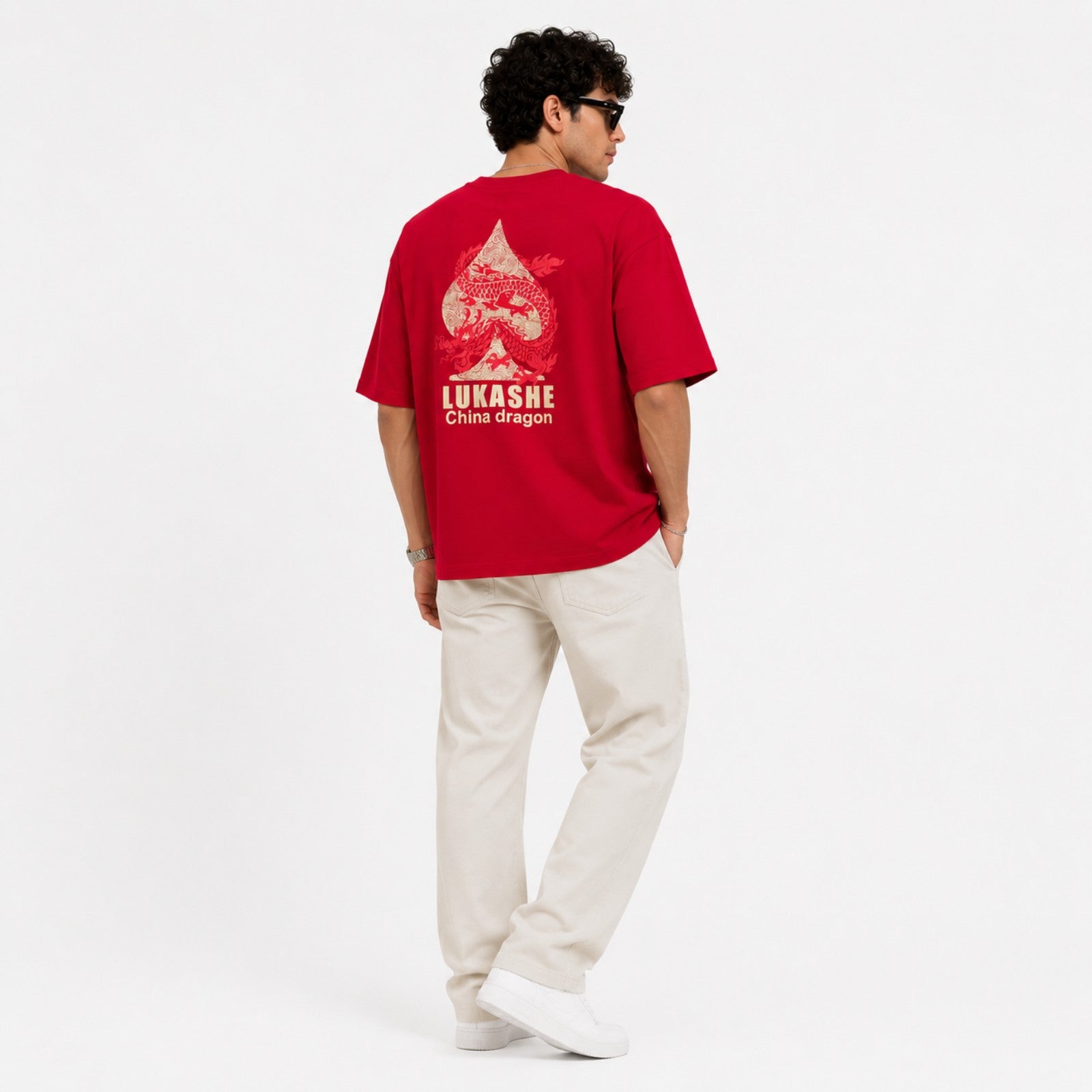 Men's Maroon Dragon Graphic Oversized T-Shirt-2