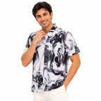 Men's Monochrome Marble Print Casual Shirt-4