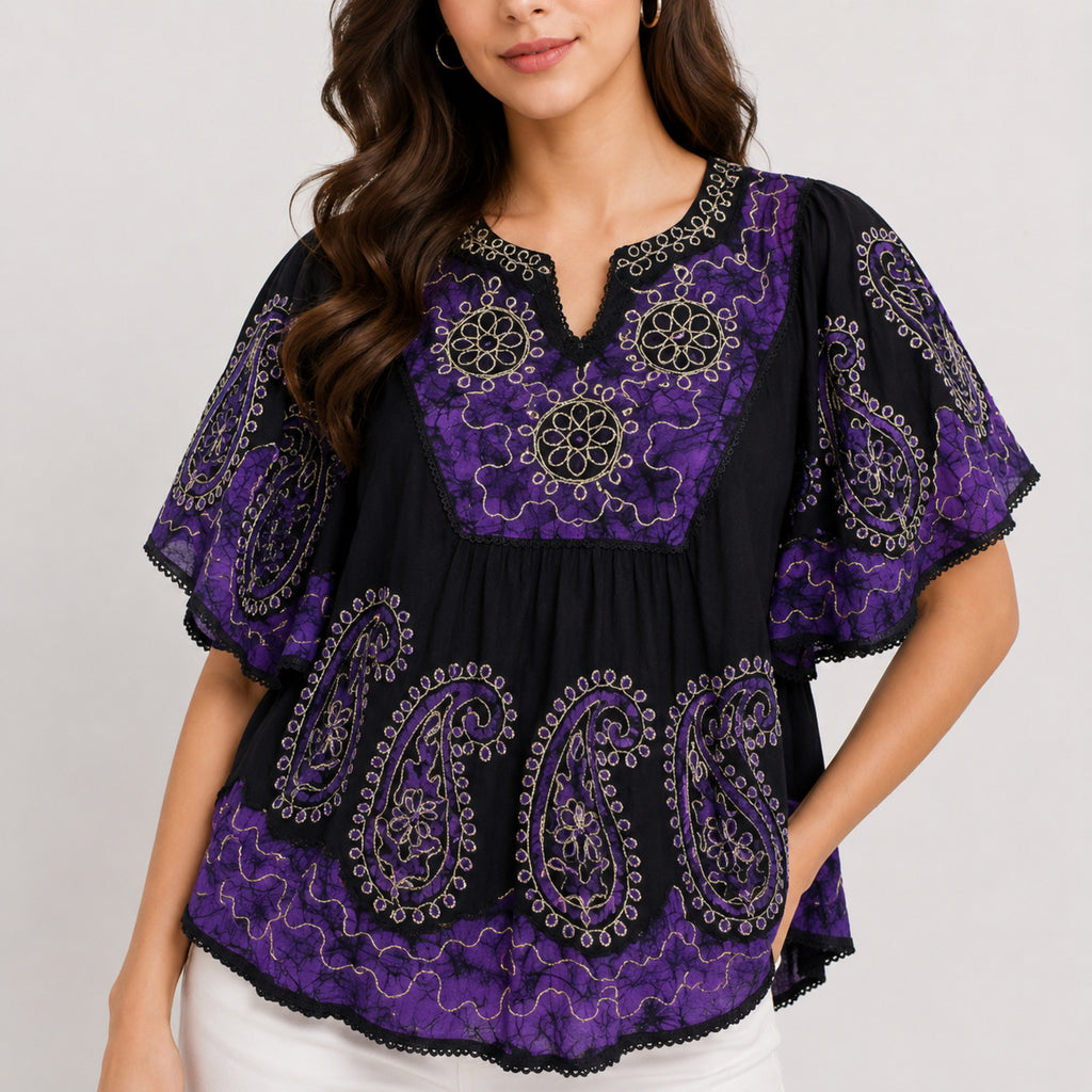 Women’s Black Paisley Print Kaftan Top-4