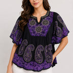 Women’s Black Paisley Print Kaftan Top-4