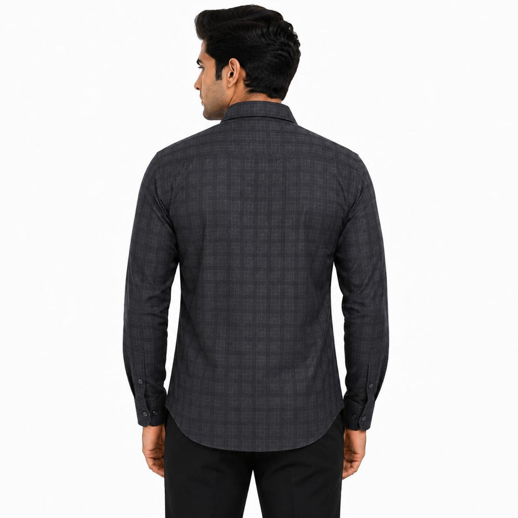Men's Grey Textured Check Full Sleeve Shirt with Chest Pocket-4