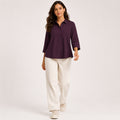 Women's Wine Solid Button-Down Shirt-1