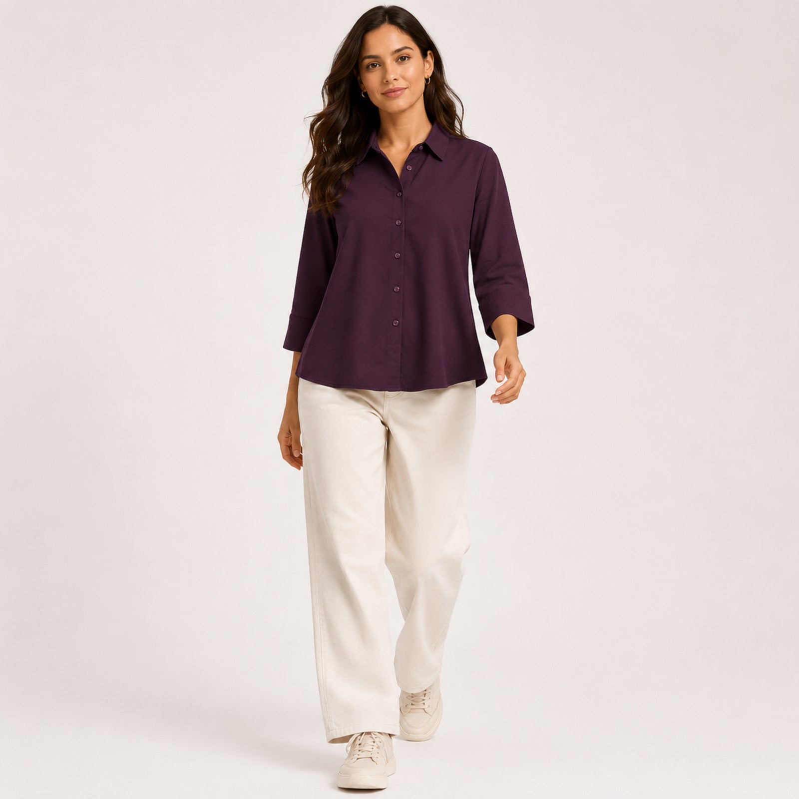 Women's Wine Solid Button-Down Shirt-1