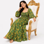 Women's Paisley Print Smocked Midi Dress-3