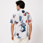 Men's White Abstract Print Half Sleeve Casual Shirt-4