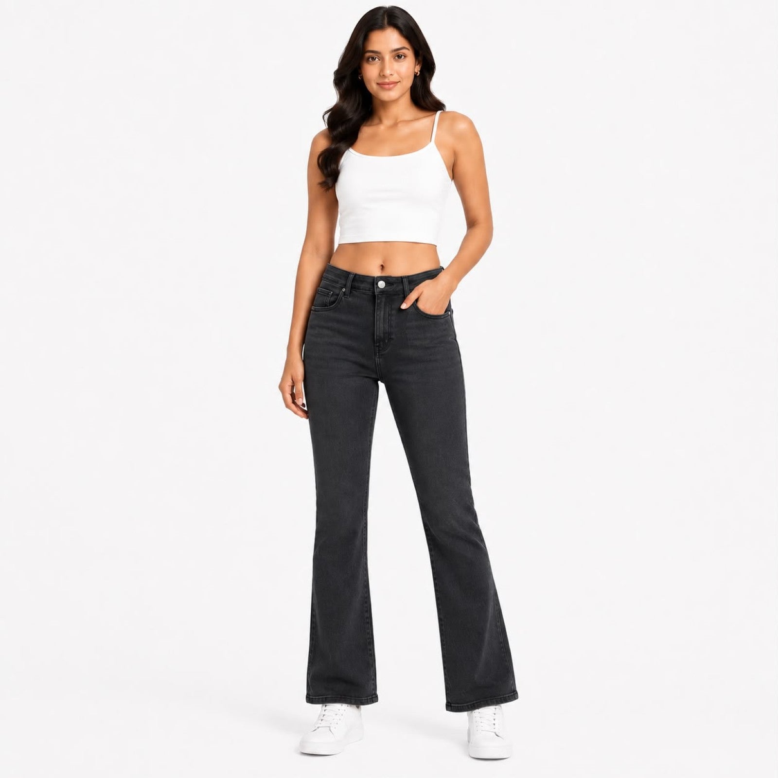 Women's Grey High-Rise Bootcut Denim Jeans with Washed Finish-1