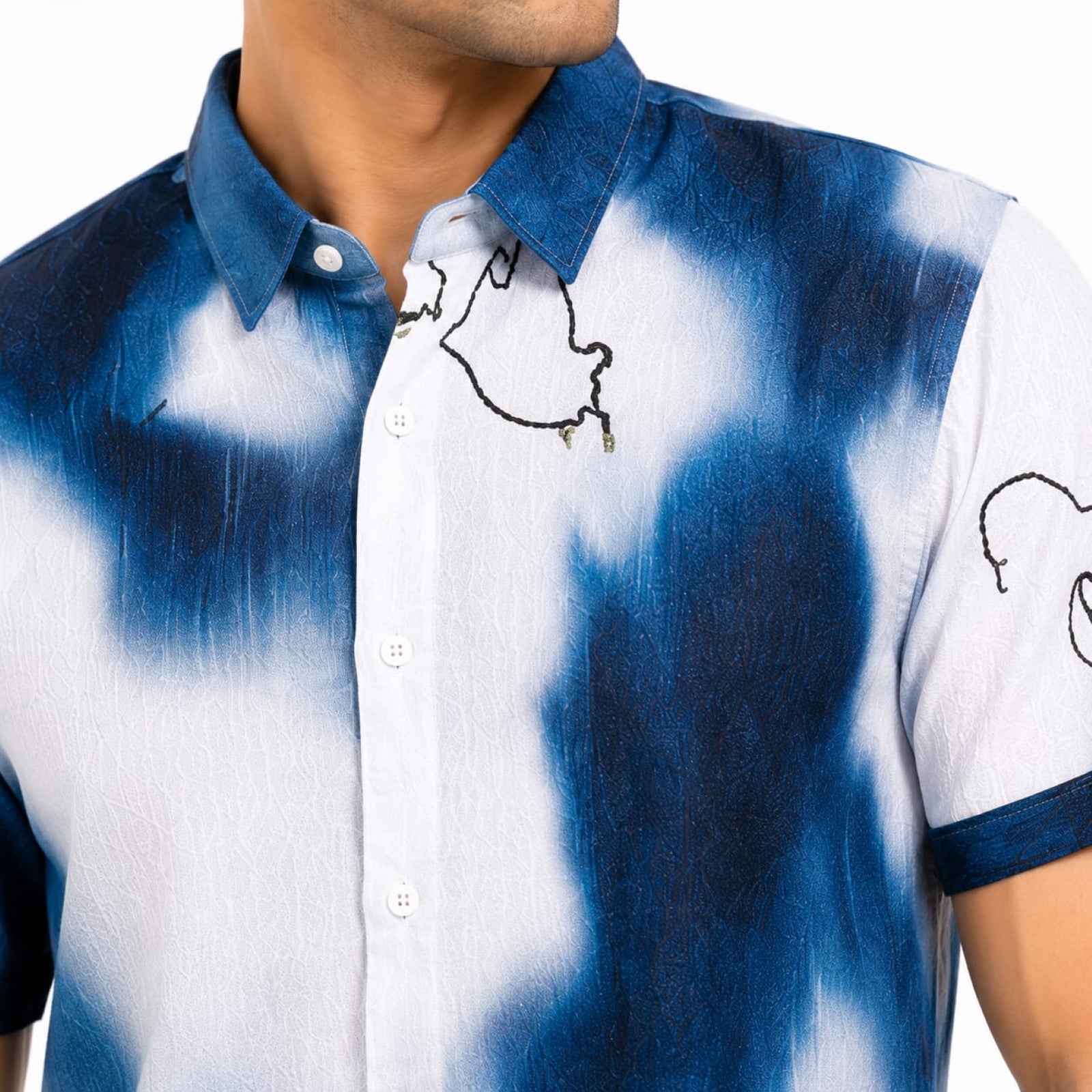 Men's Teal Abstract Ombre Print Half Sleeve Casual Shirt-3