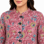 Women’s Pink Printed Jacket – Full Sleeve Button-Front Floral & Abstract Jacket-2