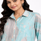 Women's Marble Print Co-Ord Set | Stylish Shirt & Wide Leg Pant Co-Ord Set for Women – Green-2