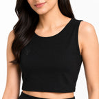 Women's Black Sleeveless Crop Top & Midi Skirt Co-Ord Set-2