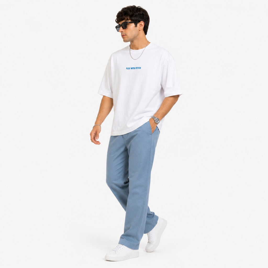 Men's White Oversized Minimal Typography T-Shirt-4