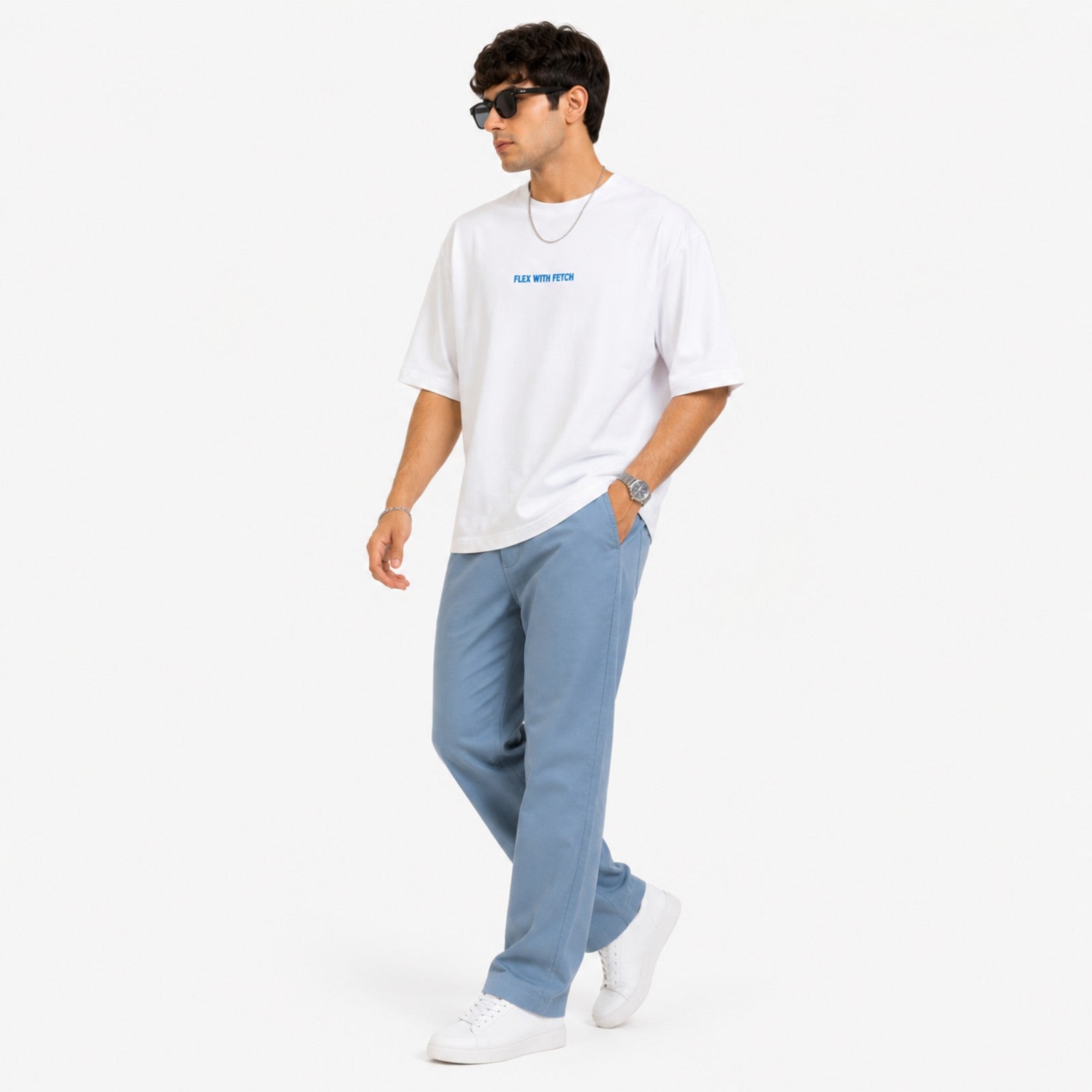 Men's White Oversized Minimal Typography T-Shirt-4