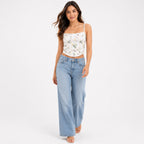 Women's White Floral Print Spaghetti Strap Crop Top-1