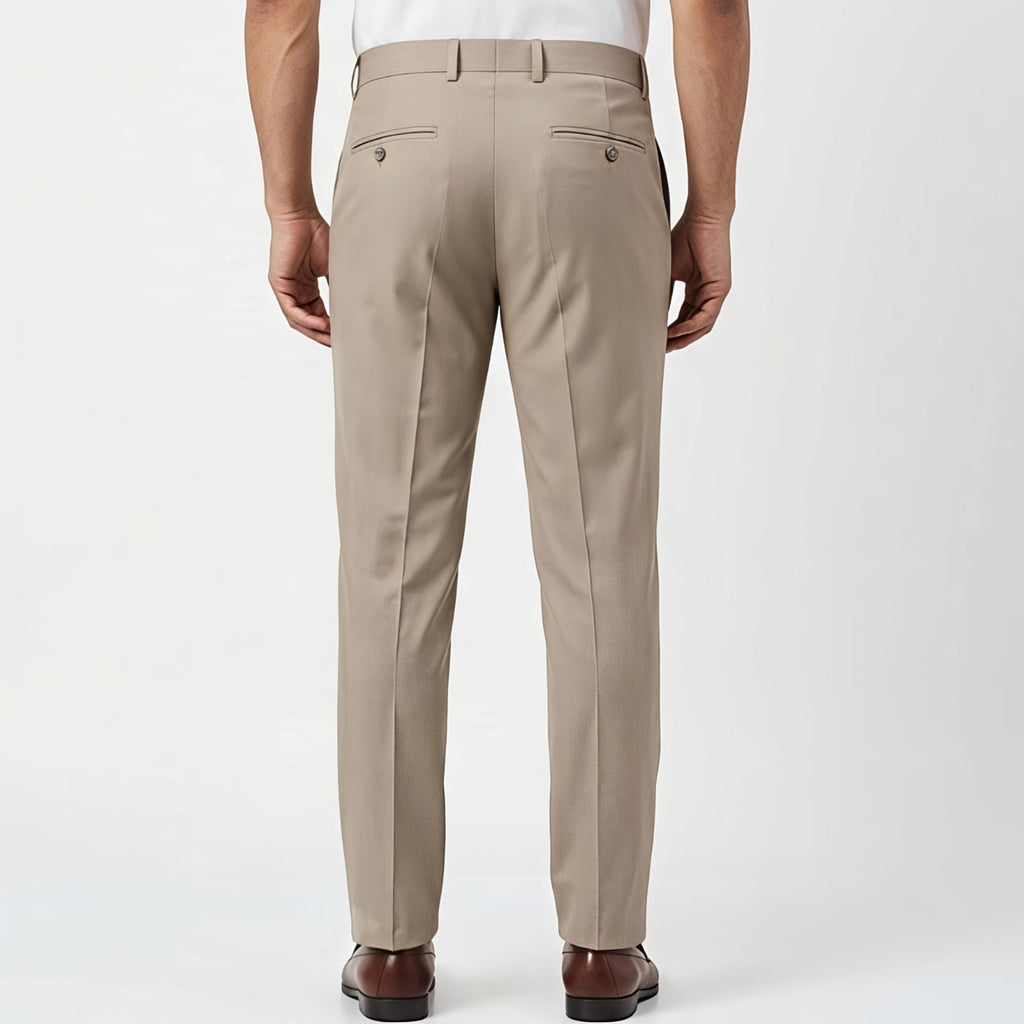 Men's Sandstone Beige Tailored Slim Fit Formal Trousers-2