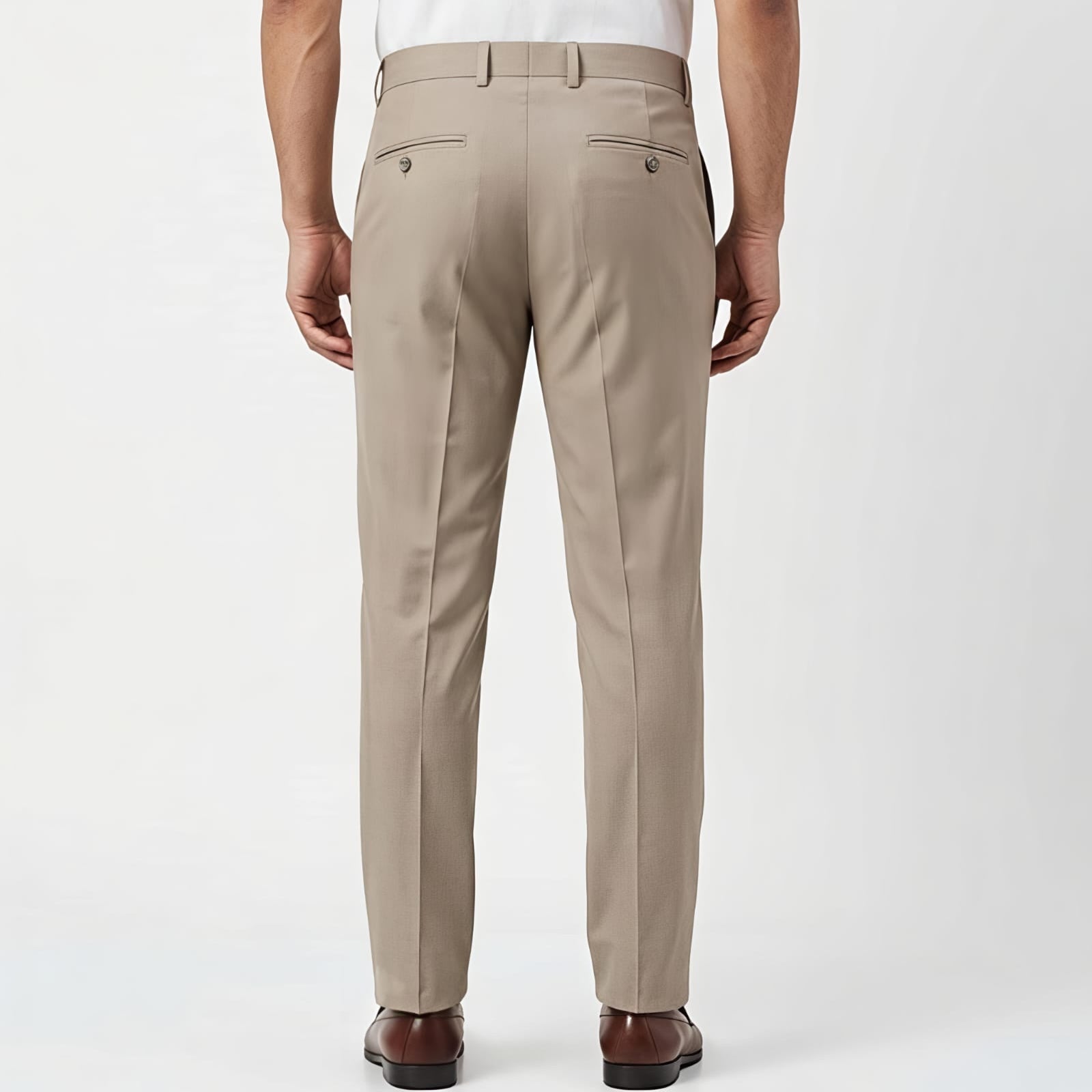 Men's Sandstone Beige Tailored Slim Fit Formal Trousers-2