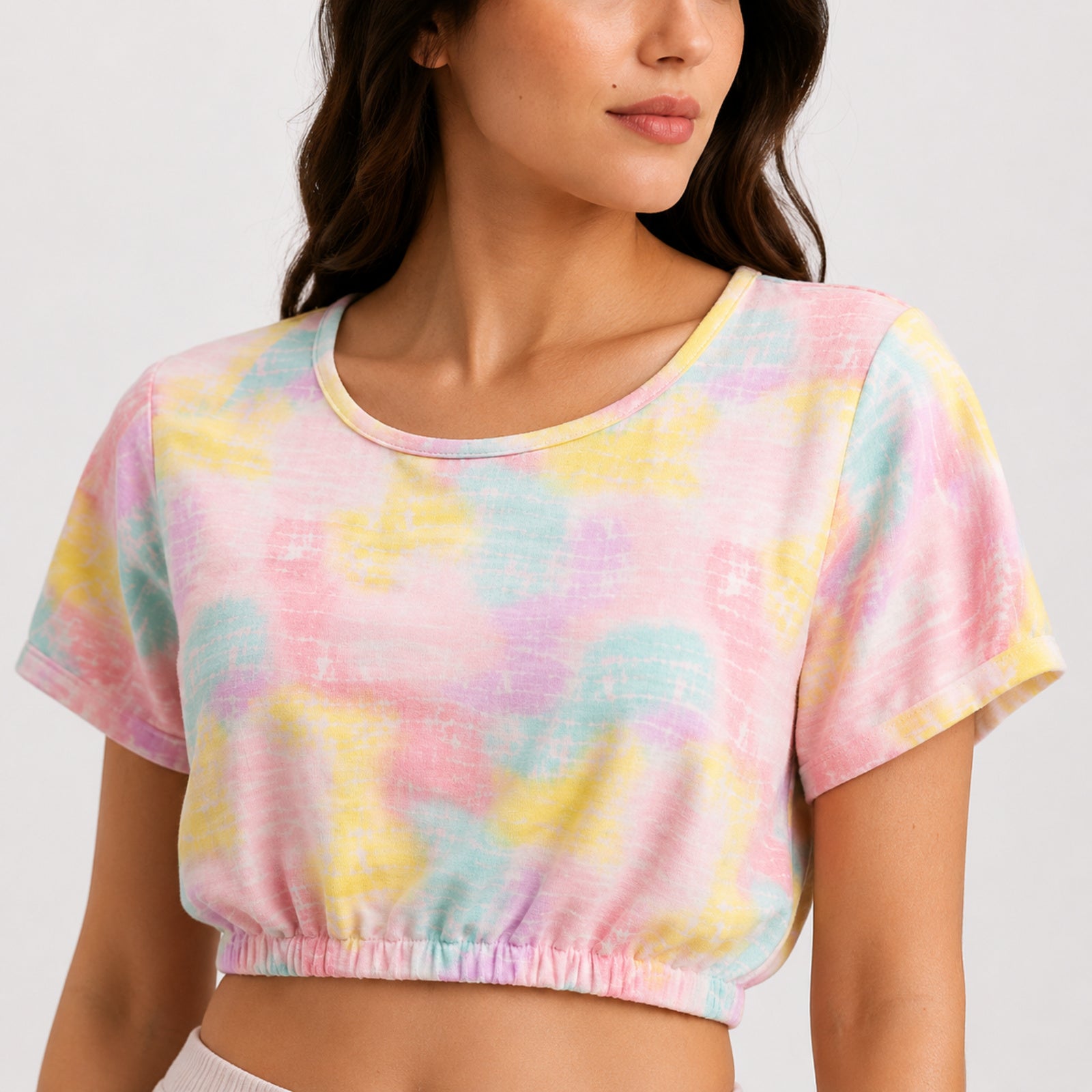 Women's Vibrant Pastel Tie-Dye Elasticated Crop Top-2