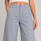Women's Sky Blue Formal Wide Leg Trousers-4
